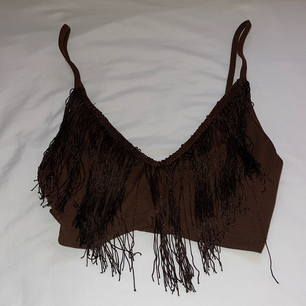 Brown tassels crop top